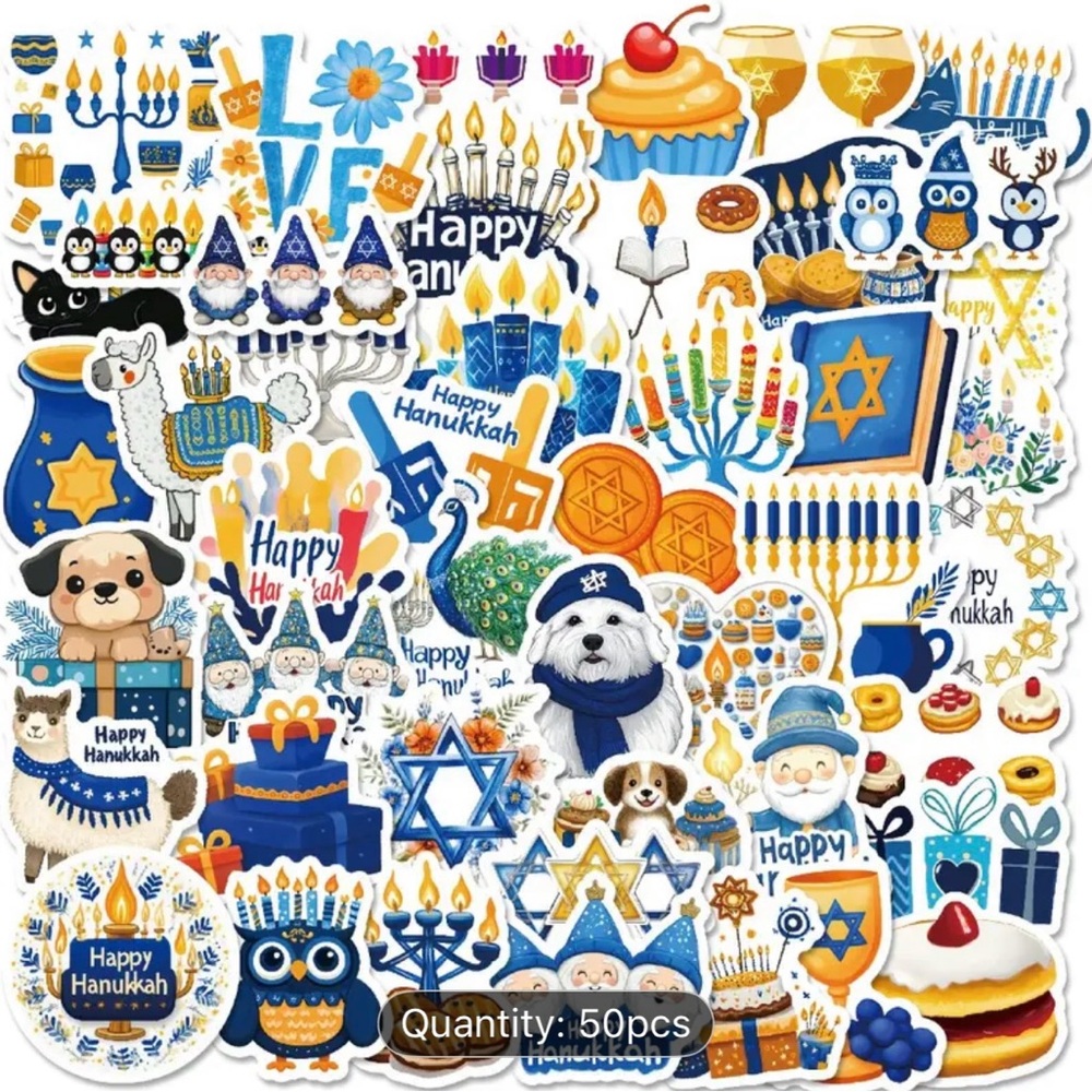 50 Hanukkah Themed Stickers